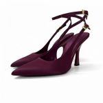 Seksikad naiste peo&otilde;htu k&otilde;rged kingad Elegantne Slingback k&otilde;rge kontsaga kingad Burgundiapunane satiin Klassikaline terava ninaga stiletto pahkluupaelaga 36 veinipunane v&auml;rv