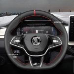For Skoda Octavia PRO KAROQ - Hand-stitched black Leather non-slip Car Steering Wheel Cover 1 black