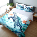 Merikilpkonna tekikott Kuninganna suurus Poiss Rannakilpkonna tekkikate Pol&uuml;ester 3 tk Sinakasroheline Akvamariinsinine Abstraktne Kilpkonn Voodipesu kollektsioon EU single(135x200cm)