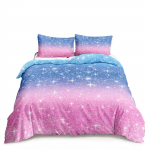 Kawaii Kuu T&auml;htine &Ouml;&ouml;taevas Tekikott Komplekt Sinine Roosa Lilla T&auml;ht Galaktika Voodipesu Komplektid T&auml;issuurus Poistele T&uuml;drukutele Tekikate EU Single(135*200cm)3pcs