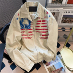 Meeste vintage Ameerika lipu prindiga jakk - Retro &scaron;ikk s&uuml;gisene rev&auml;&auml;riga stiil XXL aprikoosi
