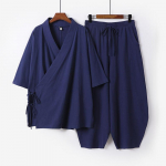 Meeste Jaapani Kimono Kampsun P&uuml;kstega Komplekt Linane Yukata Haori Samurai Kost&uuml;&uuml;m Harajuku L&otilde;tv Jakk &Uuml;likond M tumesinine v&auml;rv