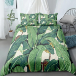 Troopiliste palmilehtedega voodipesukomplekt King Queen Suurus Tekikate Padjap&uuml;&uuml;r Pehme Hingav Voodipesu Komplekt AU Single(140x210cm) beige