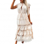 Naiste &otilde;htukleit &uuml;hev&auml;rviline pits, varrukateta tikitud temperamentne kleit kahekihiline kitsa v&ouml;&ouml;kohaga kleit Naiste ballikleit naiste riided L aprikoosi