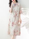 2024 Suvine Elegantne Retro Prindiga Puuvillane Qipao Kleit Diagonaalse Rev&auml;&auml;riga ja Seisva Kraega Extra Large (XL) punane