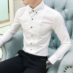 Meeste s&auml;rgid pikkade varrukatega Slim Fit vabaaja valge must kleit pidulikud s&auml;rgid, mehed M valge