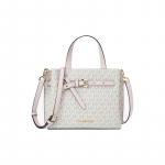 MICHAEL KORS k&auml;ekott Emilia presb&uuml;oopiline lapitehnika ogo ruudukujuline punutud lukuga t&ouml;&ouml;le minekuks, kunstnahk, &otilde;lakott, crossbody kott, k&auml;ekott v&auml;ike valge