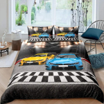 Poiste v&otilde;idus&otilde;iduauto multikaga voodipesukomplekt Tekikoti komplekt, Mikrokiudtekikott Dekoratiivne voodipesu teismelistele poistele t&uuml;drukutele kingitused 100x135cm 2pcs gray