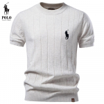 Ralph Lauren Kevad/Suvi Uus Meeste Tikitud Kvaliteetne Puuvillane &Uuml;mmarguse Kaelusega Villane L&uuml;hikeste Varrukatega T-s&auml;rk S