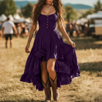 Naiste Vintage Elegantne Strapless Kleit Ruched Rinnakuga, V&ouml;&ouml;kohast Kitsendatud ja Ebakorrap&auml;rase Volang&auml;&auml;rega XL lilla
