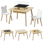 Laste laud 2 tooliga, Laste istumiskomplekt hoiuruumiga, Karukujulise seljatoega, Lastele 3-6 aastat, Naturaalne puit 60 x 60 x 44 cm looduslik