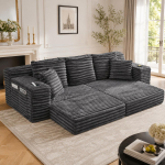 Sametine KompressioonSofa k&otilde;rge seljatoe ja padjaga, k&uuml;ljetaskud ja topsihoidjad, kombineeritav diivanvoodiks, pehme polsterdus mugavuse tagamiseks, tumehall 107.48 x 38.58 x 34.25 cm tumehall v&auml;rv
