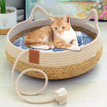 Suur k&auml;sitsi kootud kassivoodi Talvine soe pesa Sisekassidele Looduslikust rookiibrist Lemmikloomamaja Aastaringselt kasutatav Cat Style Blue-White Striped