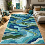 Sinine Roheline J&otilde;gi 3D Loodusmaastik Vaip elutuppa magamistuppa Suur ala vaip pestav libisemiskindel pehme kohev dekoratsioon p&otilde;randamatt 2.6x3.9ft(80x120cm)