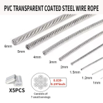 1/1.2/1.5/2/3/4/5mm Trossk&ouml;is, 5-20m L&auml;bipaistva PVC-kattega Terasest Trossk&ouml;is, 304 Roostevabast Terasest Trossk&ouml;is 10M