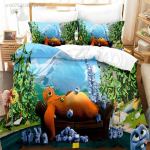 3D-prinditud Grizzy N Lemmings Voodipesu komplekt 3D-prinditud Sobib magamistuppa Tekikottide komplekt padjap&uuml;&uuml;ridega Laste kodutekstiil EU Single 135*200cm/53x79in 3pcs