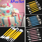 8 tk/komplekt Manuaal Fondant Koogi nikerdamiseks Nugade komplektid K&uuml;psetamine Kaunistust&ouml;&ouml;riistad Kaunistus Modelleerimine Isetegija roosa
