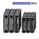 PALO 12 tk 1,2 V 3000 mAh AA patareid AA laetav aku ja 12 tk 1100 mAh AAA aku NI-MH 3A laetav aku must