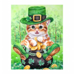 5D Teemantmaal TGreen M&uuml;ts Kassipoeg Teemanttikandid Ristpistes Kodukaunistus K&auml;sitsi valmistatud kingitused Round 20x30cm