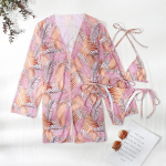 Varjatud lehtedega tr&uuml;kitud bikiinid Naiste ujumisriided Naiste ujumistrikoo Kolmeosaline bikiinikomplekt Halter supluskost&uuml;&uuml;m, ujumine S roosa