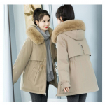 S&uuml;gis- ja talvine naiste &uuml;hev&auml;rviline keskmise pikkusega v&ouml;&ouml;kohaga kapuutsiga pirukas, et &uuml;letada paksenemine soe naiste jope 6 v&auml;rvi M khaki