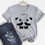 Letter Style Trend Tee Top Moodne T-s&auml;rk Riietus 90ndate Sweet Panda Casual L&uuml;hikeste varrukatega Naistele Prinditud Naiste Graafiline T-s&auml;rk S