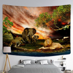 Metsloomad j&otilde;e &auml;&auml;res Gobel&auml;&auml;n Jaguar L&otilde;vi elevant Seinal rippuv Boheemian Moon ps&uuml;hhedeelne mandala kodukaunistus 95x70 CM