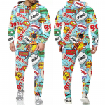 Meeste komplektid Naljakas Bang Graffiti 3D prinditud kapuutsid ja p&uuml;ksid Meeste dressid Hip Hop Trend Sportwear 2-osalised &uuml;likonnad, &uuml;lisuured r&otilde;ivad M