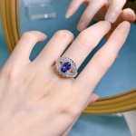 Mood 18K Valge Kuld Ovaalne 6*9MM Safiir Korund S&otilde;rmus Naistele Aastap&auml;eva Kingitus 925 Sterling H&otilde;be Peened Ehted 9