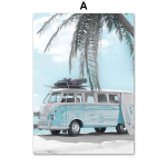 Rannas surfilaud kaubik Palmileht laine kookosp&auml;hkli seinakunstitr&uuml;kk l&otilde;uendimaal Flamingo P&otilde;hjala plakat seinapildid elutoa sisustus A4 21X30cm No Framed