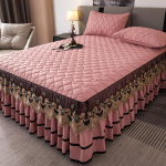 Paksendatud puuvillane printsessi stiilis pitsist voodiseelik, kolmeosaline komplekt 1,8 m/1,5 m/2,0 m libisemiskindel voodi 180*200cm