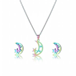 RUI RUI YU Kvaliteetne roostevabast terasest ehete komplekt V&auml;rvilised Star Moon kaelakeed K&otilde;rvar&otilde;ngad naistele Lastele Romantilised &ouml;&ouml;t&auml;he naastud