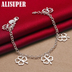 925 Sterling Silver Five Lucky Clover Flowers Ripats K&auml;ev&otilde;ru Ehted 20cm