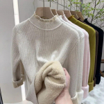 S&uuml;gis- ja talvised paksud pl&uuml;&uuml;sist sametist kampsunid, naiste poolk&otilde;rge kraega pitsist kootud džemper kampsun vabaaja soliidsed soojad pulloverid 29787 One Size roheline