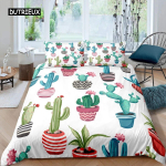 Kaktuse tekikott King-suuruses k&auml;sitsi maalitud stiilis voodipesukomplekt looduskunstiprintide lohukott Roheline taim, kaktuse tekikott, kolmeosaline komplekt 150x200cm 3pcs