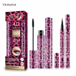 YANQINA Leopard 2-in-1 komplekt 1 komplekt ripsmetu&scaron;&scaron;i Thick Curling Speed ​​Dry veekindla silmapliiatsi pliiatsi meik 1g+9ml