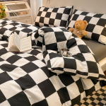 P&otilde;hjala stiilis Jaapani stiilis tr&uuml;kita ruuduline neljaosaline voodilina ja tekikott pestud puuvillast harjatud kolmeosaline komplekt 1.8m bed sheet 4pcs