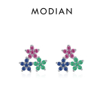 MODIAN Real 925 Sterling Silver Fashion V&auml;rvilised kuupmeetrist tsirkooniumoksiidist k&otilde;rvaklapid &Otilde;rnad Lillega k&otilde;rvar&otilde;ngad Naistele Peened ehted h&otilde;be