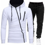 S&uuml;gistalvine spordidress Meestele Lukuga UP kapuutsiga 2-osalised komplektid Meeste komplektid &Uuml;likond Meeste Fliis Sport-Hoodie Dressip&uuml;ksid Kaheosalised komplektid M valge