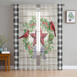 J&otilde;ulumarjad kardinalid puidust l&auml;bipaistvad kardinad lastele Magamistoa elutuba Voile kardinad j&otilde;uluk&ouml;&ouml;k t&uuml;llkardinad 135W x 114H(cm)