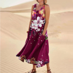 Naiste vabaaja mugav lilleprindiga varrukateta taskukleit L armee roheline v&auml;rv