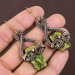 Natural Copper Green Turquoise Stone Handmade Copper Wire Wrap Earring 2.6 q0a42