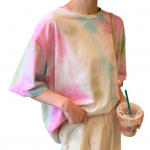 Naiste Sweet T-s&auml;rk Tie Dye O Neck L&uuml;hikeste varrukatega aluss&auml;rk lahtine top XL lilla