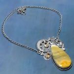 Natural Bumblebee Jasper, Citrine Gemstone 925 Sterling Silver Necklace 18 i3o75
