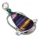 Natural Fluorite, Malachite Gemstone 925 Sterling Silver Pendant 3.15 w4c25
