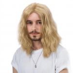 Meeste parukas peakatted Lokkis Blond Vintage &otilde;lgade pikkus N&auml;gus maisipermi keemilisest kiust t&auml;ispeakomplekt Pehme naturaalne juuksepikendus Cosplay j&otilde;udlus kuldne