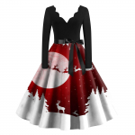 Naiste j&otilde;uluaegsed vabaajamood V-kaelusega pikkade varrukatega tr&uuml;kitud vintage kleidid L sinine