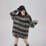 Triibulised &otilde;&otilde;nsad kudumid Naiste kevad- ja s&uuml;gismood Retro kampsun, vaba vabaaja tutidega disainitud pikkade varrukatega pluus S must