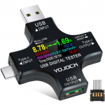 USB C tester 2-in-1 voolum&otilde;&otilde;tur LCD digitaalne multimeeter v&otilde;imsuse voltmeeter Vooluv&otilde;imsuse v&otilde;imsus t&ouml;&ouml;aja detektor (Pakkige OTG-adapteriga) 6*6cm must