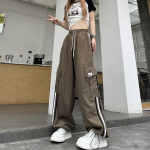 Naiste vabaaja laia s&auml;&auml;rega p&uuml;ksid, pingutusn&ouml;&ouml;rid, tugevad t&auml;navar&otilde;ivad, elastsed v&ouml;&ouml;kohaga dressip&uuml;ksid, lahtised Y2K s&ouml;rkijad hip-hop kottis p&uuml;ksid S tumepruun v&auml;rv